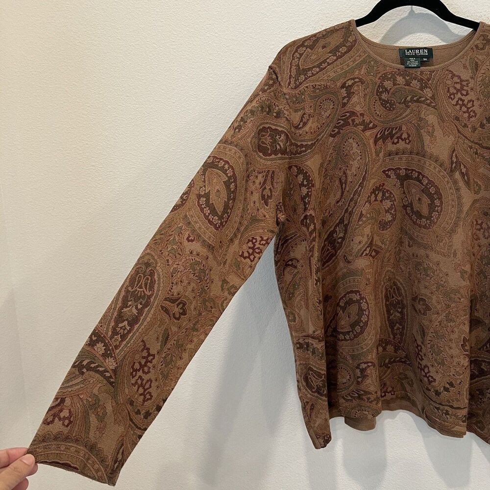 Vintage Lauren Ralph Lauren Women’s Paisley Long Sleeve Top 3XL Academia Preppy - Picture 3 of 6